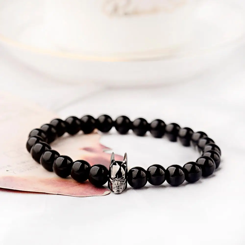 2019 Charm Men Natural Stone Beads Bracelet Gold Batman Alloy Beaded Stretch Bracelets Bangles Women Bileklik Pulseras | Украшения и