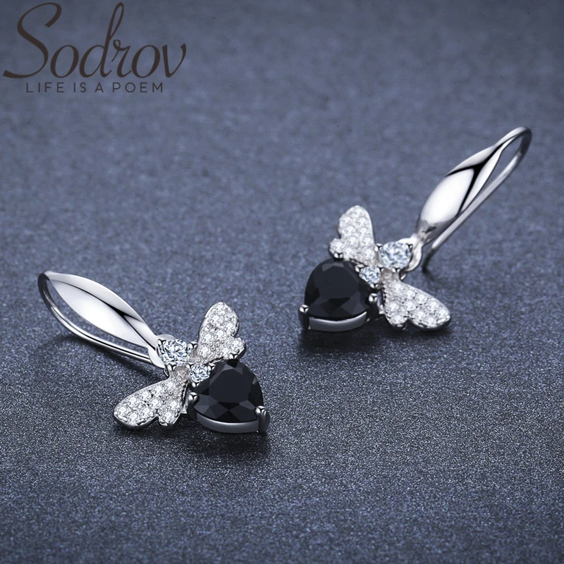 Серьги подвески женские из серебра 925 пробы с натуральной