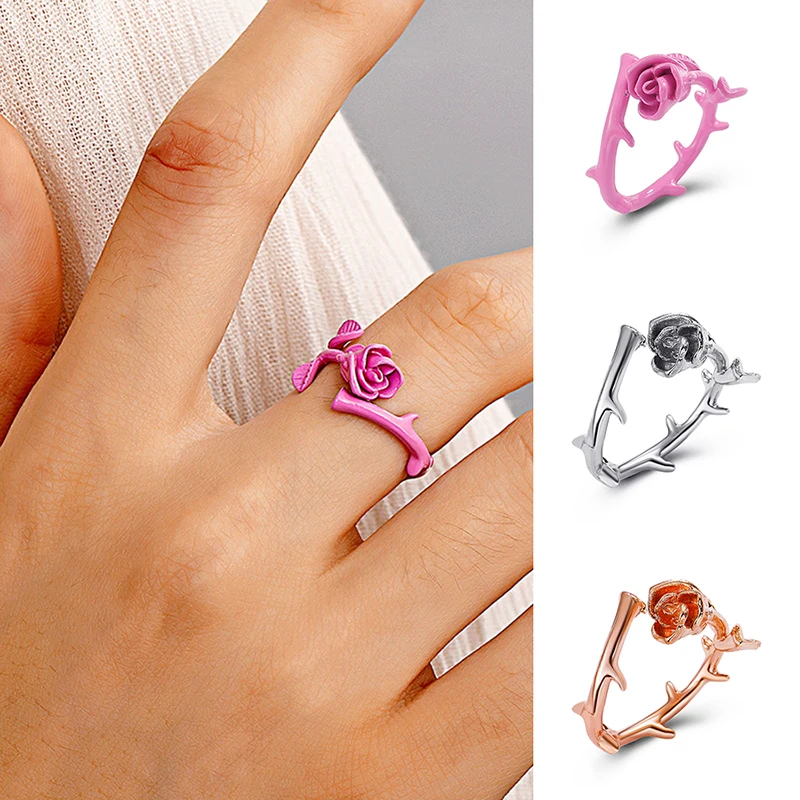 

Simple Fashion Multiple Color Adjustable Opening Ring Rose Finger Rings For Women Creative Personality Trendy Party Accessories