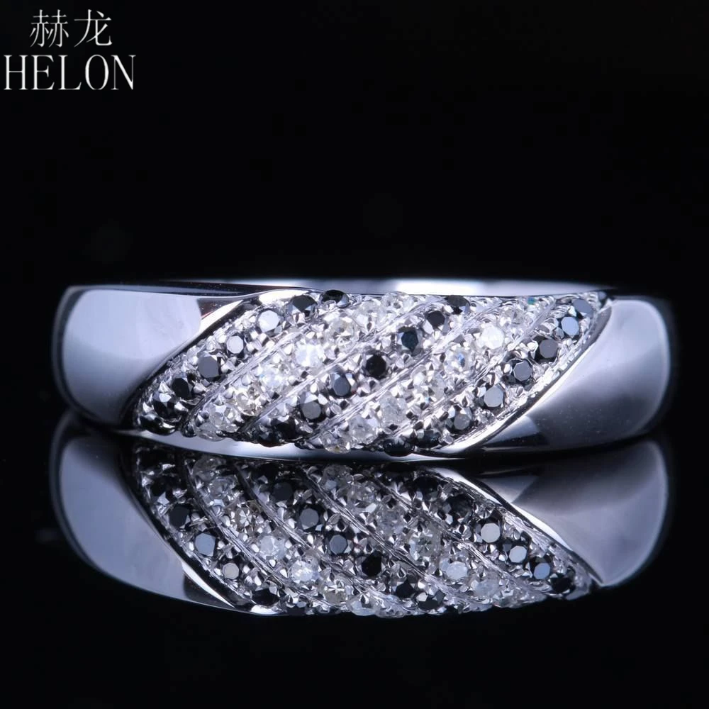 

HELON Solid 10K White Gold Genuine Natural Diamonds & Black Diamonds Wedding Ring Women Engagement Anniversary Fine Jewelry Gift