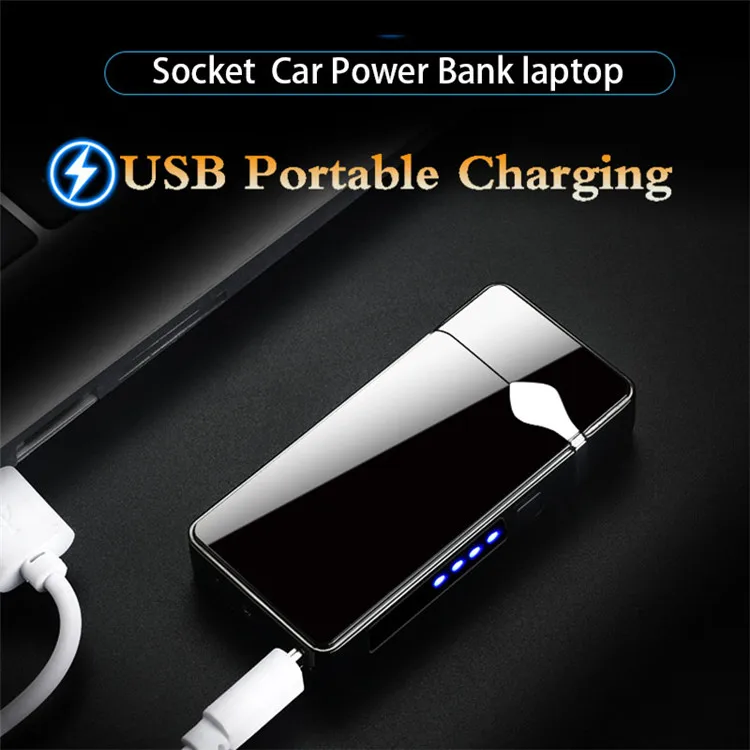Ветрозащитная электронная USB Зажигалка, сигарета, перезаряжаемый Электрический Импульсный фонарь, зажигалки, плазменная двойная дуговая зажигалка, гаджеты для мужчин
