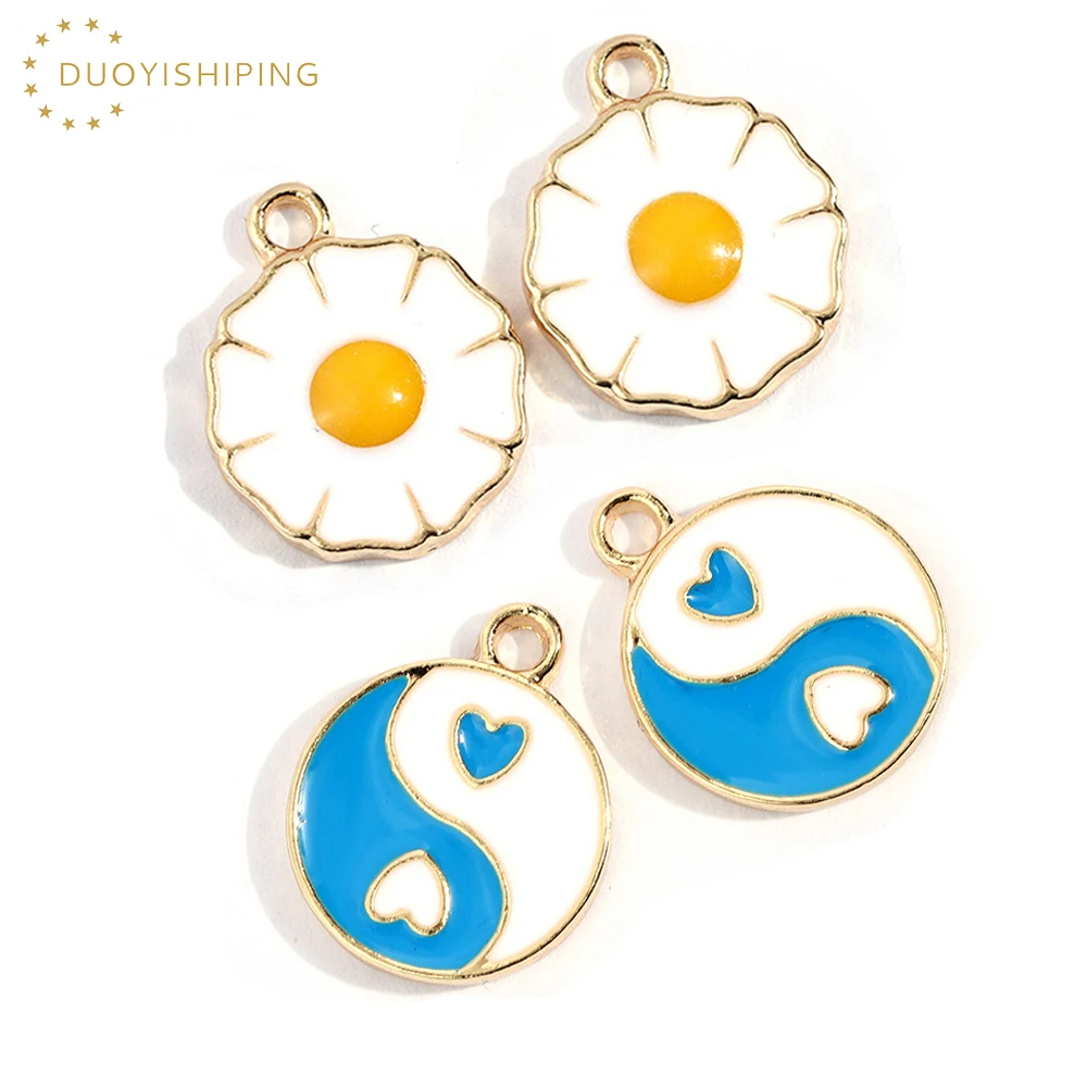 

10Pcs Colorful Enamel Alloy Tai Chi Charms Pendant Gold Metal Glazed Daisy Flower Charms For Jewelry Making Necklace Accessories