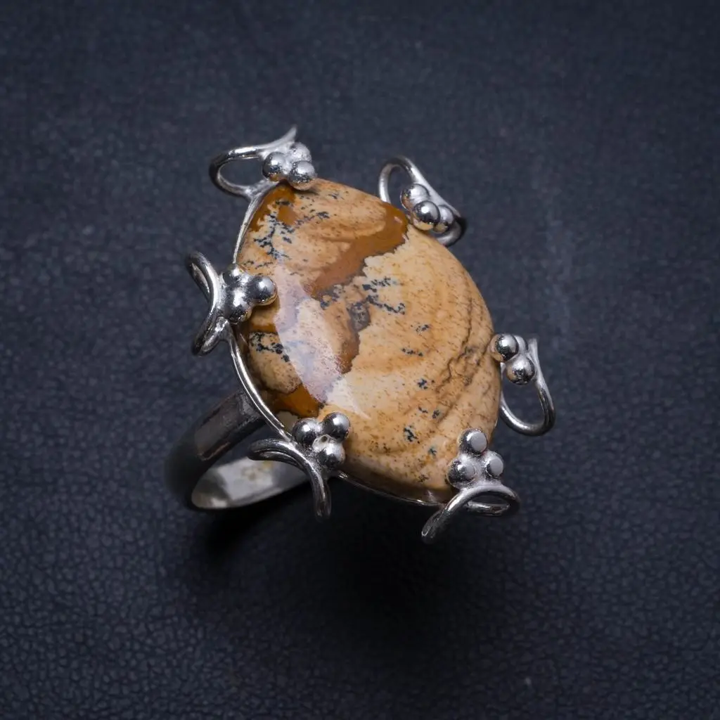 Натуральное изображение яшма ручной работы уникальное 925 пробы Серебряное