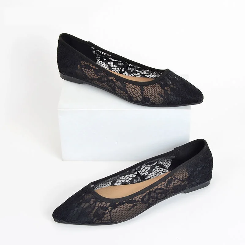 

2021 Summer NEW Design Lace Shoes Woman,Casual Sandals,Comfortable Flats,Hollow-out,Pointed toe,Shallow out,Black,Dropshipping