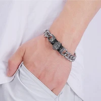 religious buddha bracelets men 12mm wide stainless steel curb cuban hand chain braided leather charm bangles male jewelry gs0139