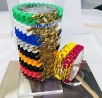 new simple cuban chain titanium steel silicone twist splicing energy bracelet 12 color bracelet for women girls men jewelry gift