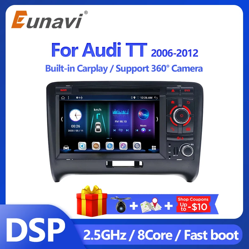 

Eunavi 4G 64G 2 Din Android 10 Car Radio Multimedia For Audi TT MK2 8J 2006-2012 Head Unit DVD Player WIFI 8Core DSP USB 2Din