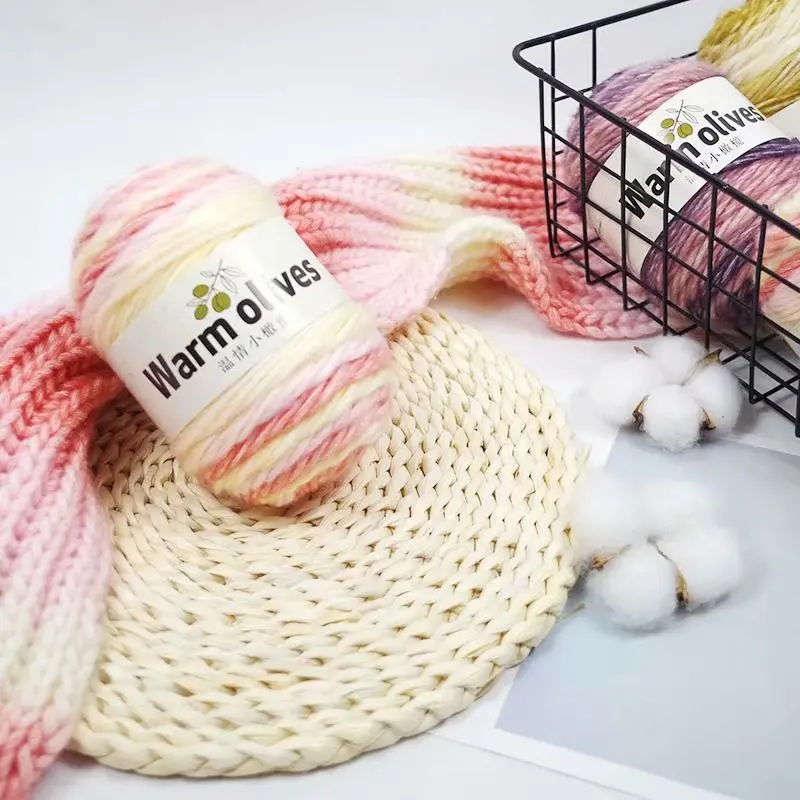 2pcs 100g/ball Dyed red line cake children's baby hand-woven scarf sweater needle rainbow jewelry wool mixed | Дом и сад