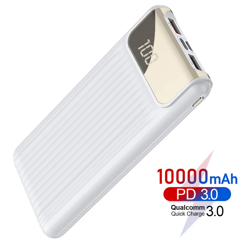 White PD3.0 power Bank 10000 мАч Quick Charge 3,0 power bank для iPhone Xiaomi портативное зарядное устройство Внешняя батарея usb type C PD Poverbank - Цвет: White