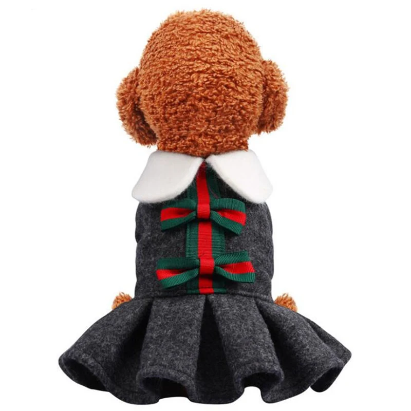 Платье для собак с галстуком бабочкой одежда на осень и зиму Милая юбка пальто в