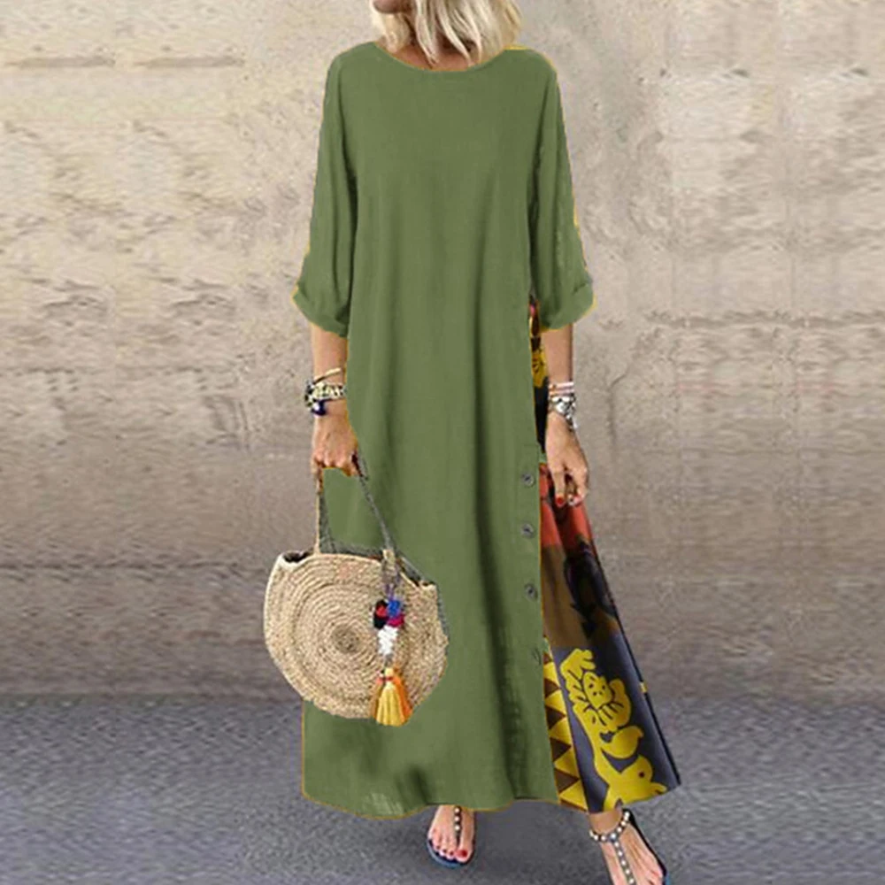 2021 Платье женское модное платье с О-образным вырезом 3/4 рукав макси