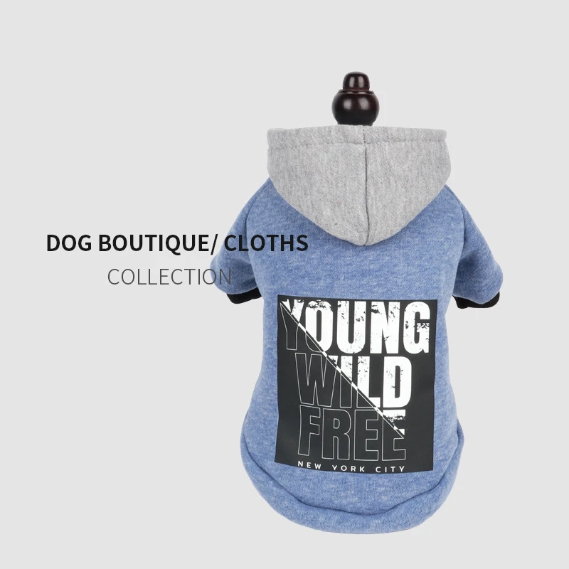 

New Fashion English Alphabet Pet Clothing Dog Autumn And Winter Two-Legged Hooded Sweater Small Dog Plus Velvet Clothes