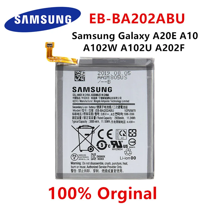 

SAMSUNG Orginal EB-BA202ABU 3000mAh Battery For Samsung Galaxy A20e A10e A102W A102U A202F SM-A202F/DS SM-A202F Mobile phone