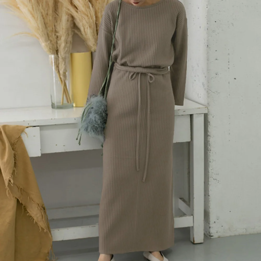 Женские осенние шикарные платья в Корейском стиле женские черные вязаные