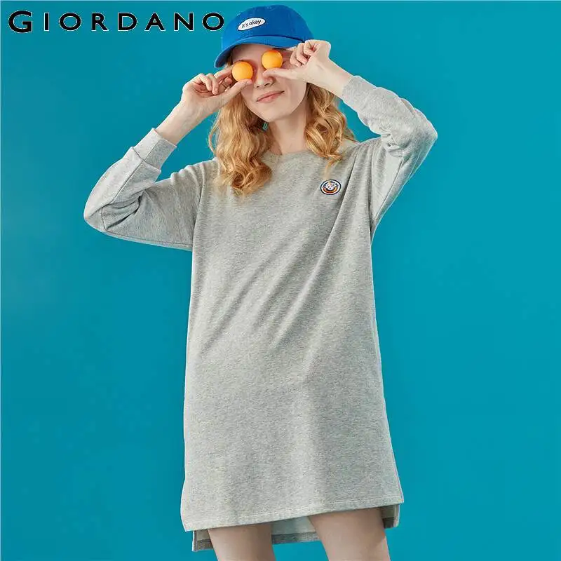 Giordano женский длинный свитшот с круглым вырезом под шею и длинными рукавами из натурального хлопка