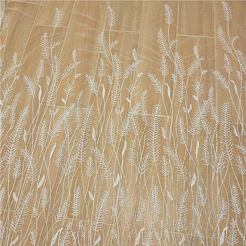 Новая блестящая ткань с вышивкой из листьев и бусин кружевная ушками пшеницы