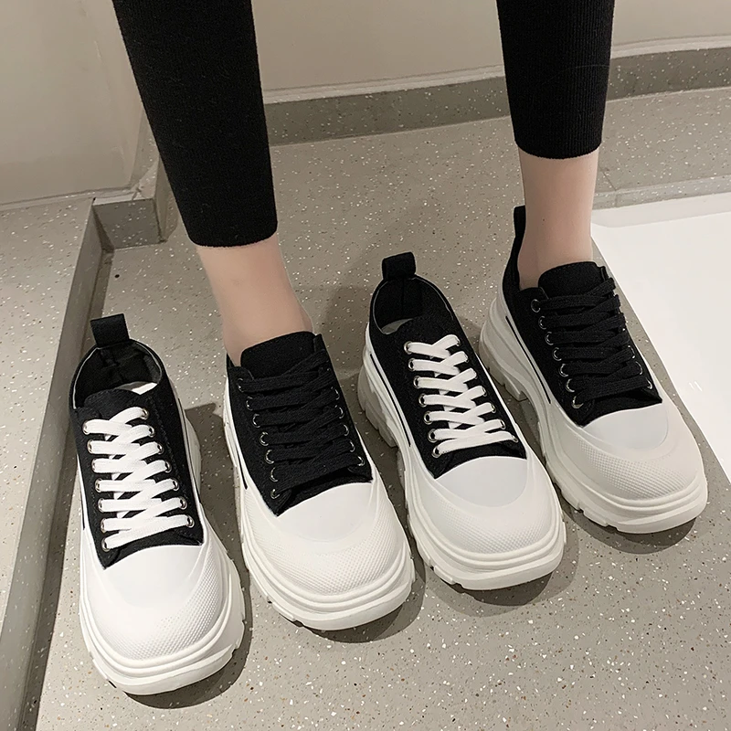 

Women's Flat Platform Canvas Shoes Minimalist Style Vulcanized Off White Shoes tenis feminino Women Casual Flat Shoes Plus Size
