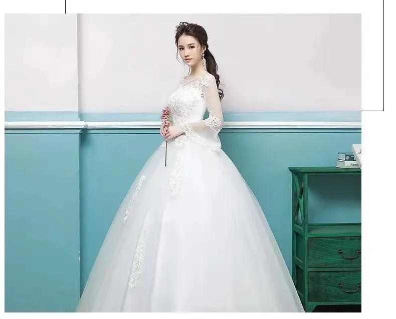 

New Spring Lace Appliques Wedding Dresses Long Sleeve Vestidos De Novia 2021 White V-Neck Princess Bride Wedding Gowns Plus Size