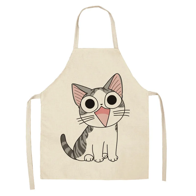 

Cat Apron Kitchen Apron Animals Cute Cartoon Cat Sleeveless Cotton Linen Aprons for Women Home Cleaning Tools Waist Apron