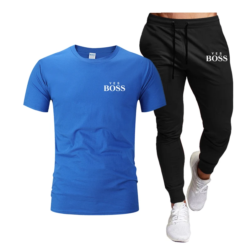 

Conjunto de ropa deportiva para hombre, camiseta + Pantalones para correr, gimnasio, Fitness, de secado rpido, 2021
