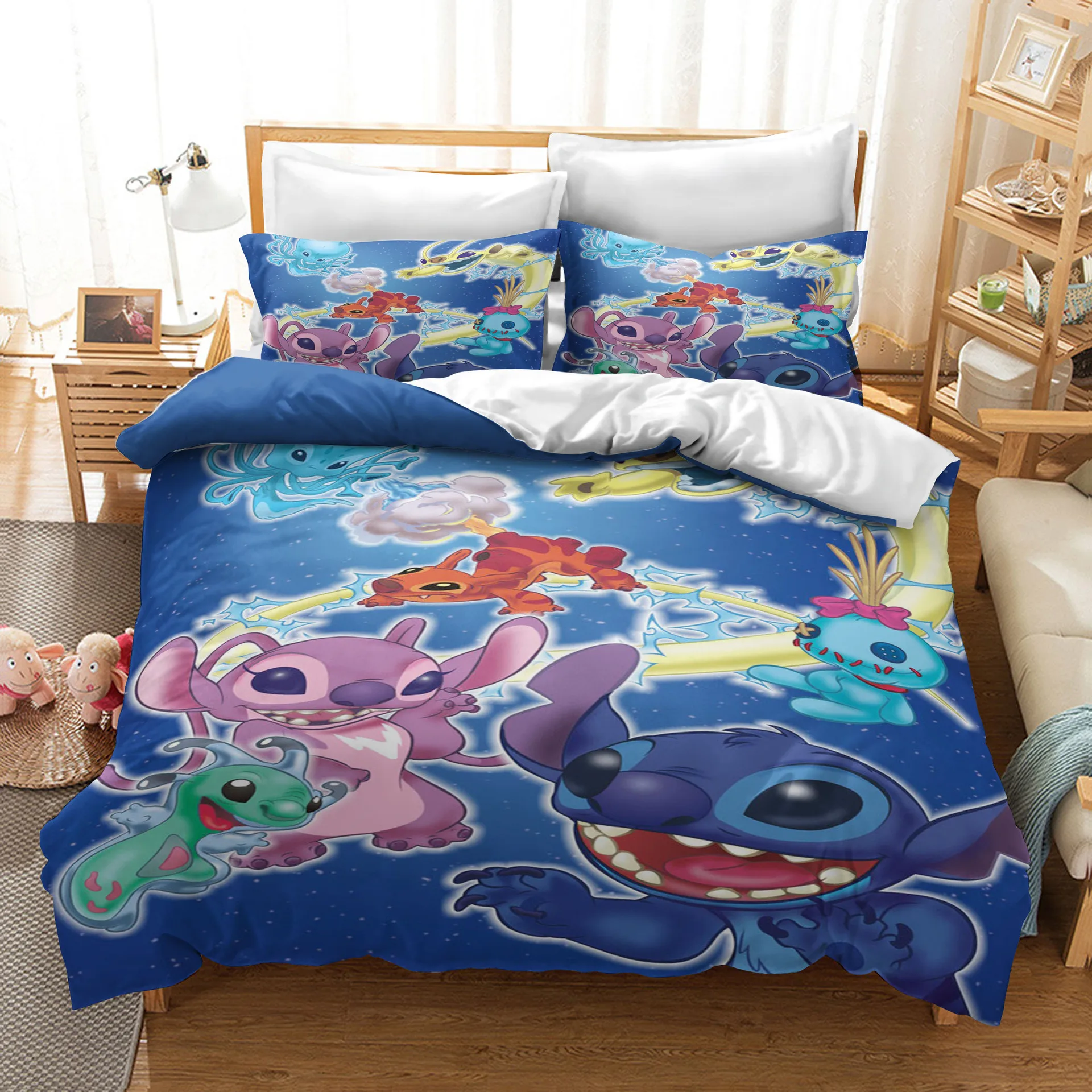 

3D Stitch Cute Cartoon Printed Duvet Cover Sets Duvet Cover Pillowcases Bedding Set for Kids Adults Twin Full Queen King Size