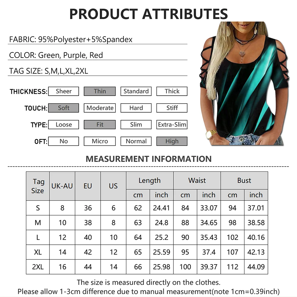 

Female Sexy Hollow Out Tee Shirts Off Shoulder Casual T-shirt for Women Summer Aurora Print V-Neck Tops Slim Women T Shirt D30