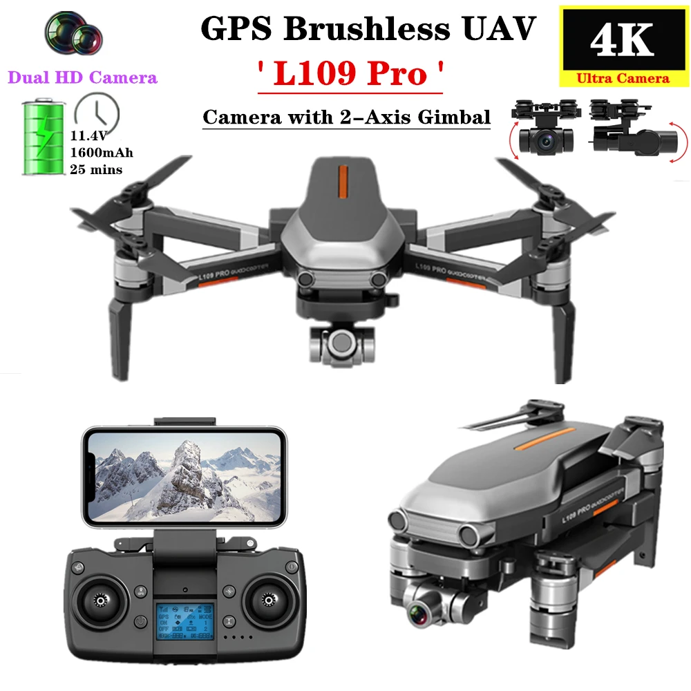 

UAV L109 Pro GPS Drone 5G 4K ESC HD Dual Camera with 2-Axis Gimbal RC Quadcopter Smart Follow Selfie Brushless Motor Dron Toy