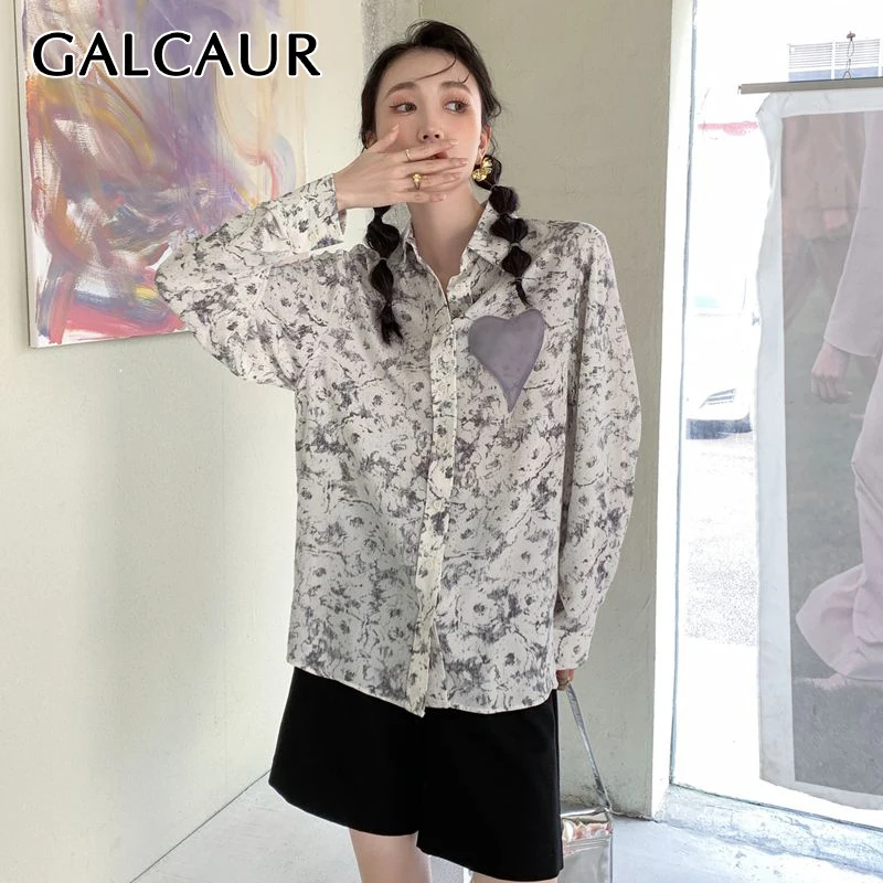 

Рубашка женская GALCAUR, с цветочным принтом, на пуговицах, с отворотом, с длинным рукавом, свободная, в Корейском стиле, 2021