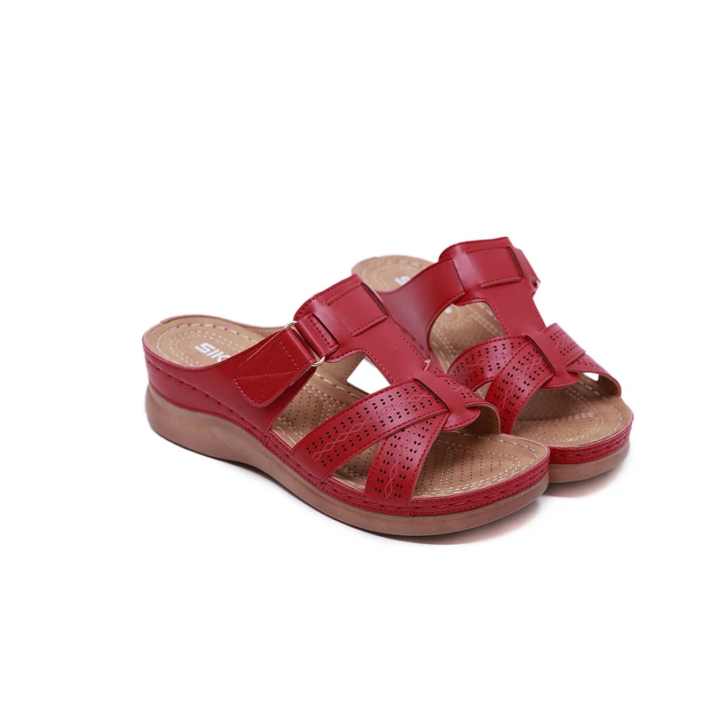 

2022 Summer Premium Orthopedic Open Toe Sandals Women Wedge Sandals Vintage Anti-Slip Leather Casual Female Platform Retro Shoes