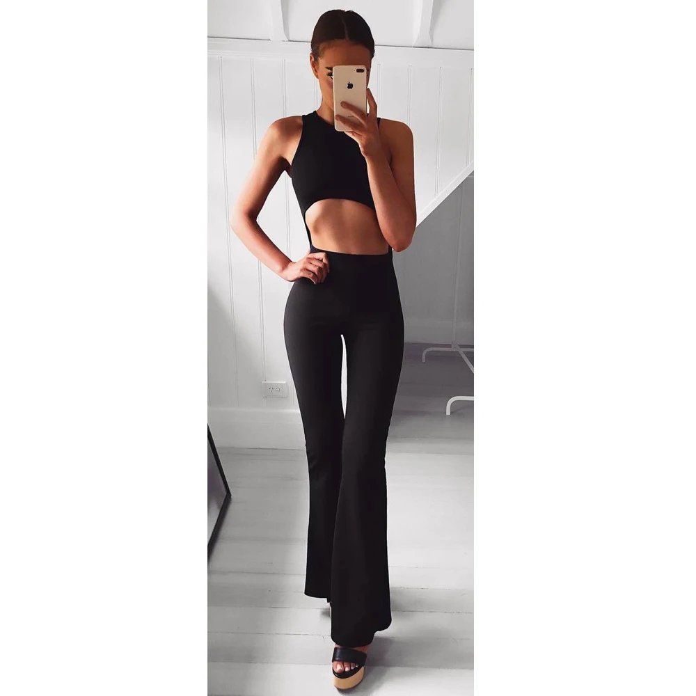

Summer new collar sleeveless black belly trim gym corset vest flared pants