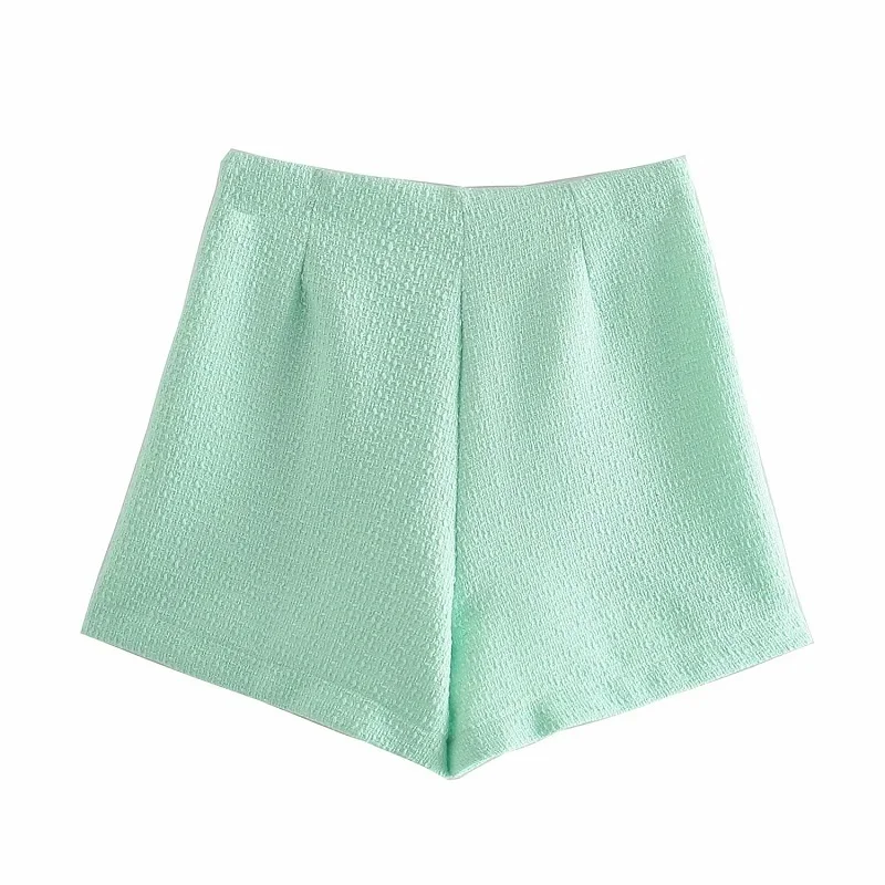 

Fashionable green chic Shorts Set women's 2021 Mexican fashion double breasted pocket short texture Coat Button Shorts Set