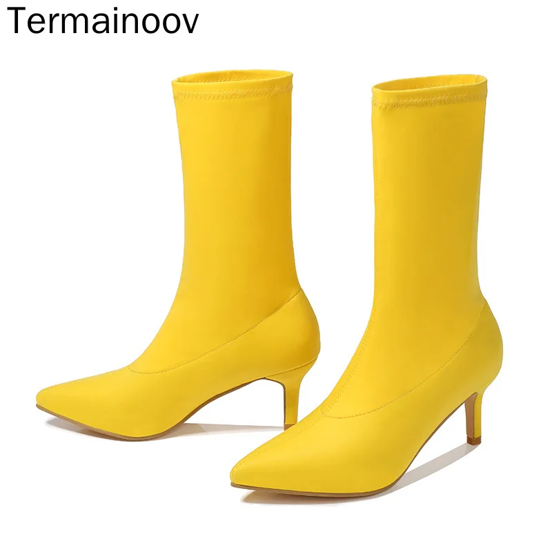 

Termainoov Women's Boots New Pointed Toe Stiletto High-heeled Martin Boots Nightclub Fashion Stretch Ankle Boots