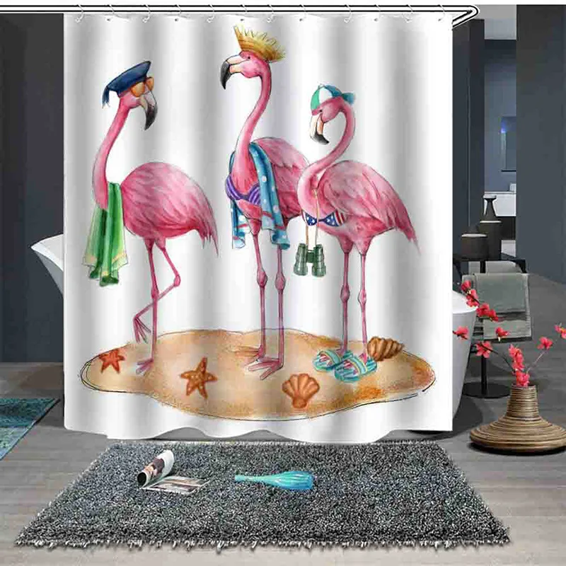 

Водонепроницаемая занавеска для душа в ванную комнату с фламинго