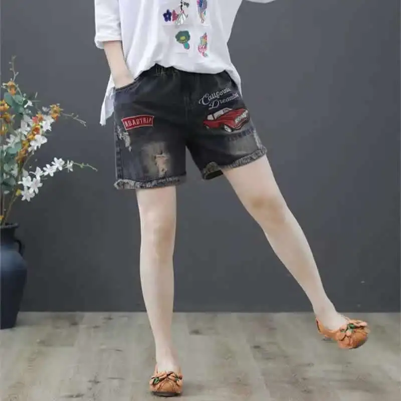 Женские винтажные джинсы с вышивкой повседневные свободные джинсовые шорты