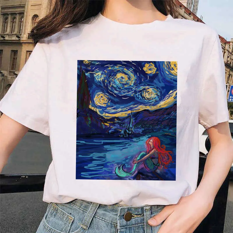 Van gogh женская футболка с рисунком кота, Рисунок маслом, решетка, принт, новая милая женская футболка, Повседневная футболка Harajuku, забавная футболка ulzzang grunge - Цвет: 9243