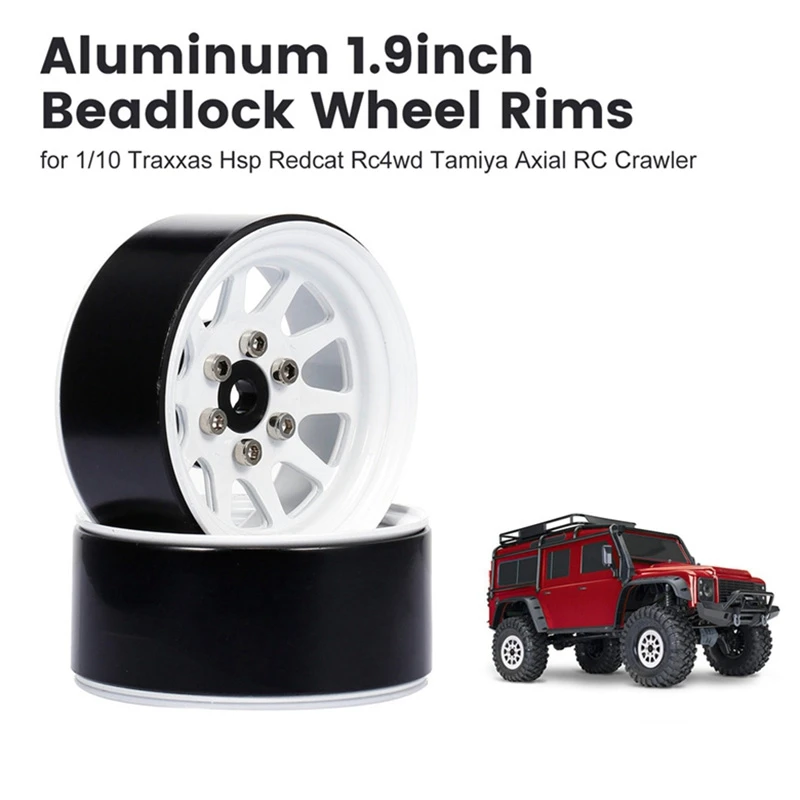 8 Pcs 1.9 Beadlock Wheel Rims For 1:10 RC Crawler Axial SCX10 AXI03007 90046 Traxxas TRX4 4 White & Black | Игрушки и хобби