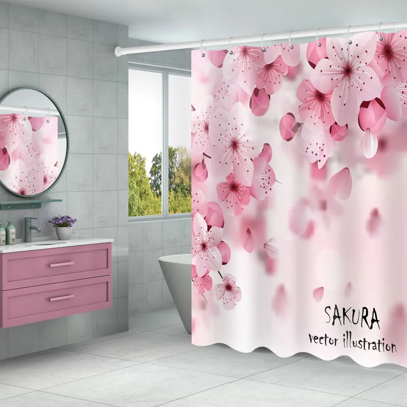 Занавеска для ванной комнаты с 3D принтом розового персикового цветка