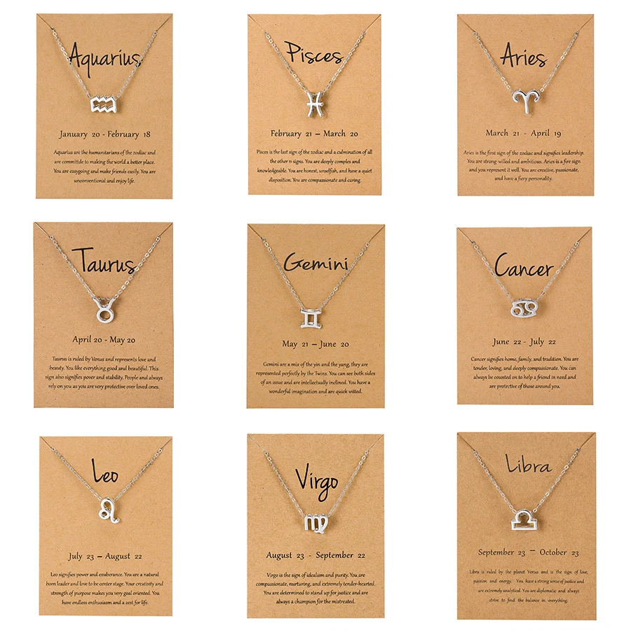 

Men Women 12 Horoscope Zodiac Sign Gold Silver Color Pendant Necklace Aries Leo 12 Constellations Jewelry Kids Holiday Gifts