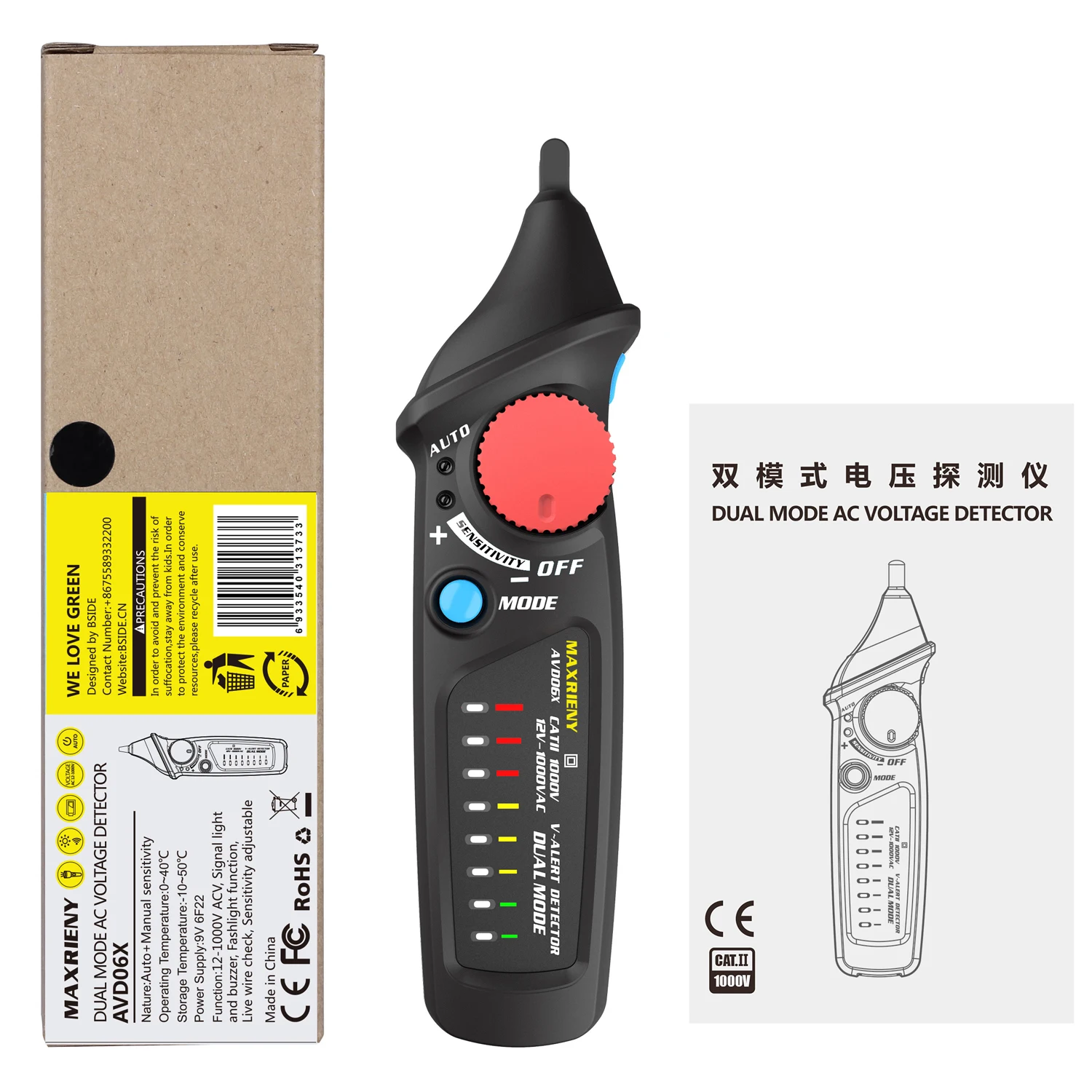 New AVD06X Dual Mode AC Voltage Detector 12V/48V~1000V Circuit Tester with Flashlight Function Non-contact Test Pen | Инструменты