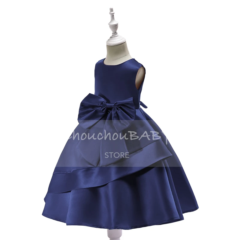 Petit Camelia/однотонное платье принцессы с круглым вырезом, бантом и рюшами; платья для маленьких девочек; Детский костюм; детская одежда для девочек на день рождения