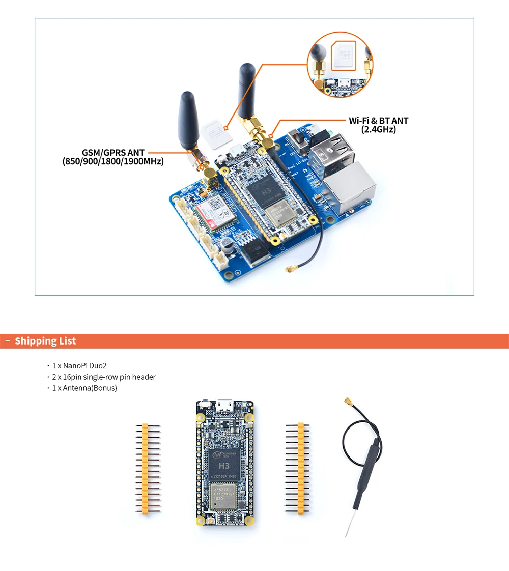 Модуль Smartfly NanoPi DUO2 512M Allwinner H3 Cortex-A7 Wi-Fi Bluetooth UbuntuCore светильник легкие приложения