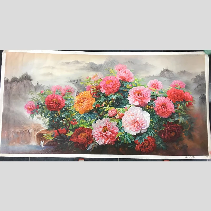 

KOWELL 100% Handpainted High Quality Peony Oil Painting On Canvas Art Gift Home Decor Living Room Wall Art Frameless Picture