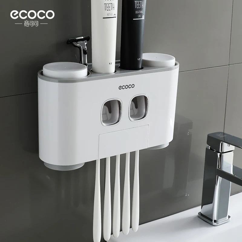ecoco toothbrush holder auto squeezing toothpaste dispenser wall mount toothbrush toothpaste cup storage bathroom accessories free global shipping