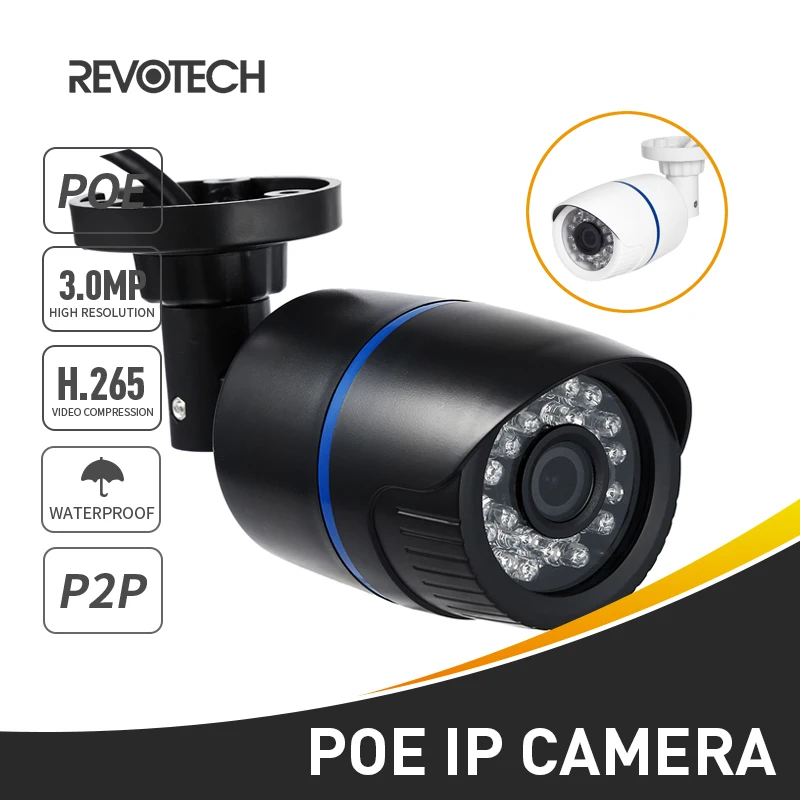 

Водонепроницаемая цилиндрическая IP-камера 3 Мп H.265 POE IP65, 24 шт., ИК-светодиод 1296P/1080P, наружная охранная Ночная система видеонаблюдения, видеон...
