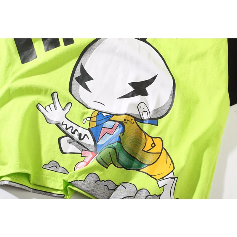 

Cartoon Print Colorblock Tees Shirts Hip Hop Casual Oversize Streetwear Hooded Tshirts 2020 Men Harajuku Summer Fashion Tops Men