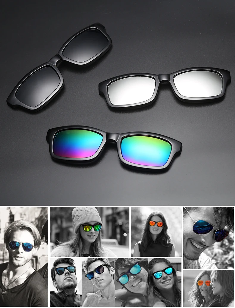 

5 lens Clip on Sunglasses clip on glasses square Lens Men Women mirror clip Sun Glasses Night Vision Driving sunglasses for men