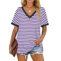 striped t shirt new summer loose hedging short sleeved casual street comfortable all match top wn
