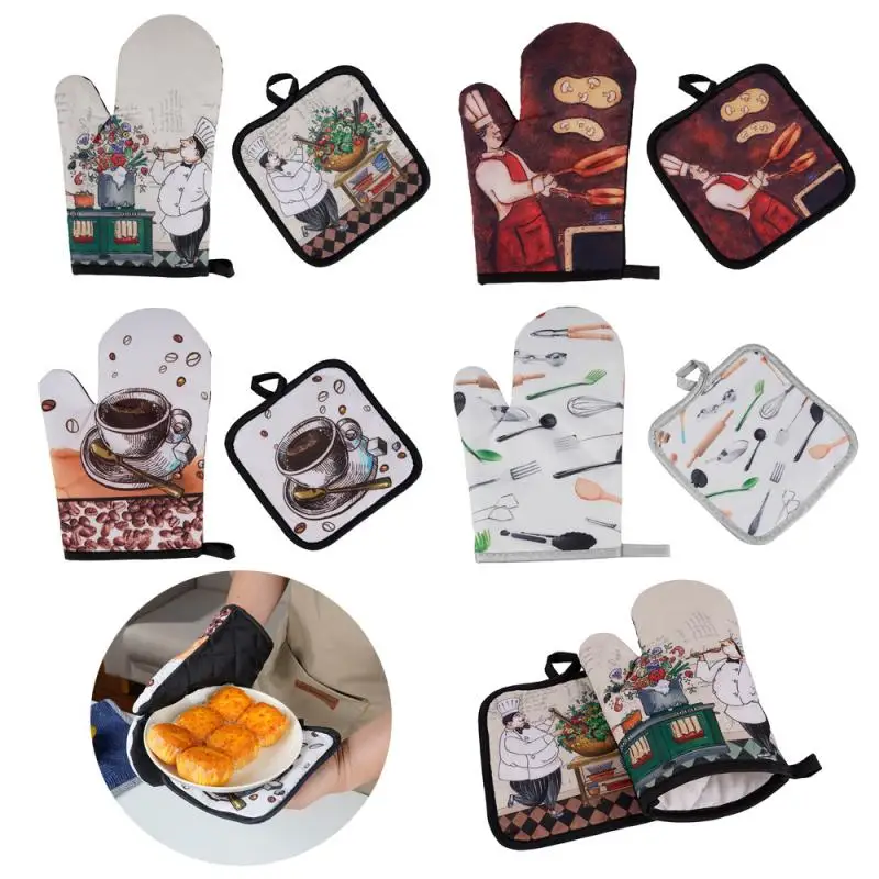 

2pcs Kitchen Gloves Non-slip Insulation Nordic Style Cooking Microwave Gloves Baking BBQ Pad Potholders Oven Mitts Potholder Pad