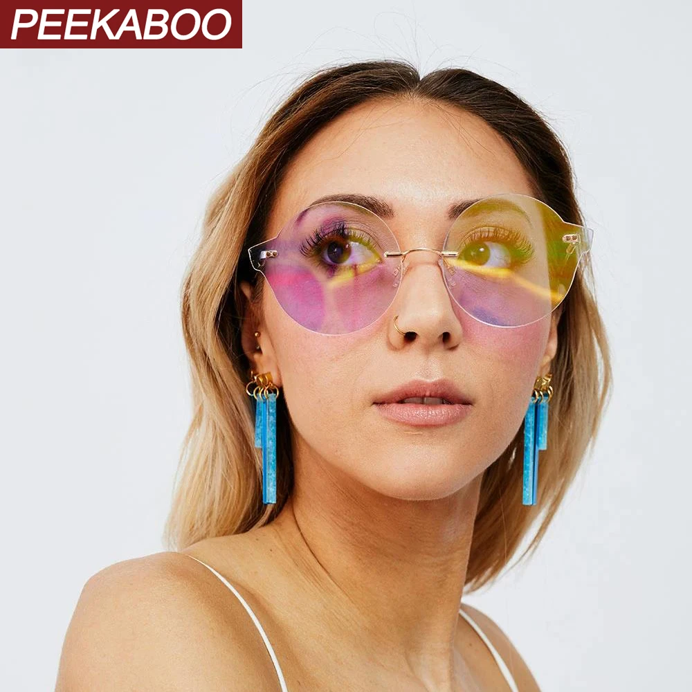 Женские и мужские солнцезащитные очки без оправы Peekaboo круглые фиолетовые