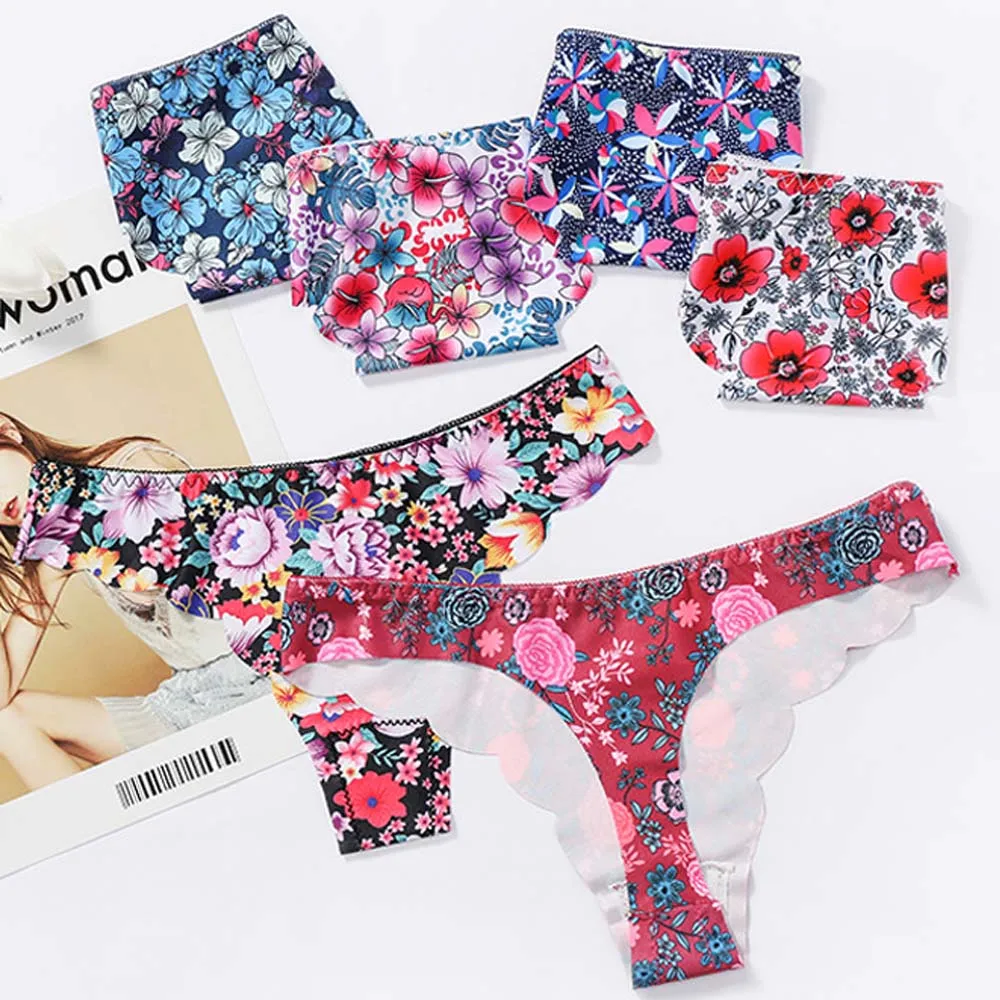 1 шт. женское нижнее белье бесшовные трусики с цветочным принтом g-стринги женские